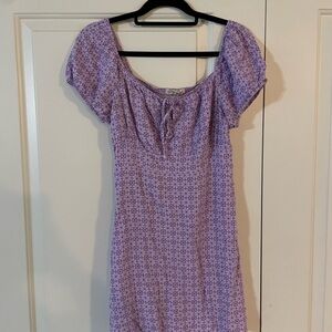 Rewind Purple Ruched Mini Sundress with Puff Sleeves